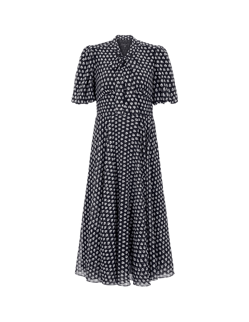 MARYLING Black And White Forest Tie Bow Shirt Dress