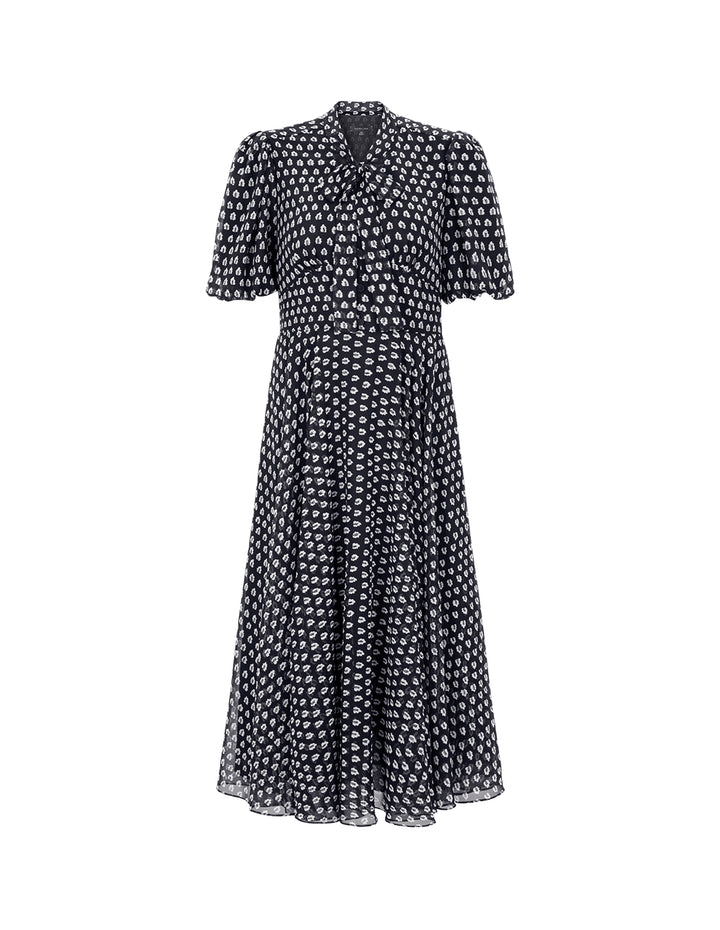 MARYLING Black And White Forest Tie Bow Shirt Dress