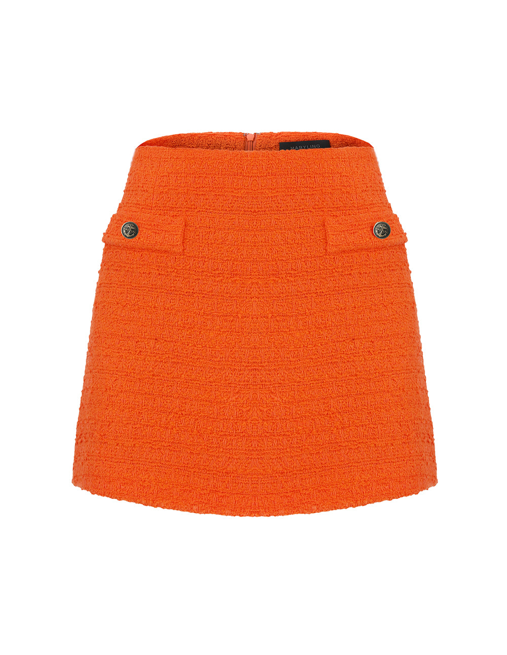 MARYLING Metal Button A-Line Tweed Mini Skirt