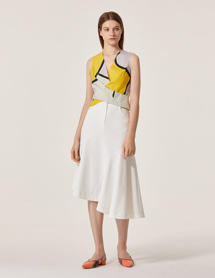 MARYLING Cotton V Neck Contrast Color Sleeveless Cropped Blouse