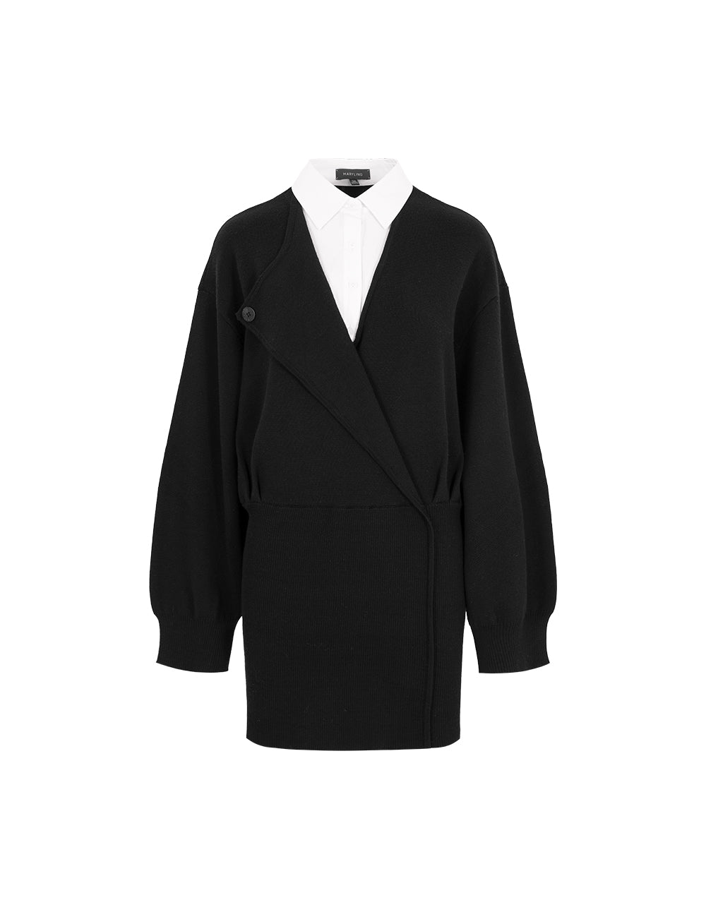 MARYLING Black And White Contrasting Knit Woven Dress