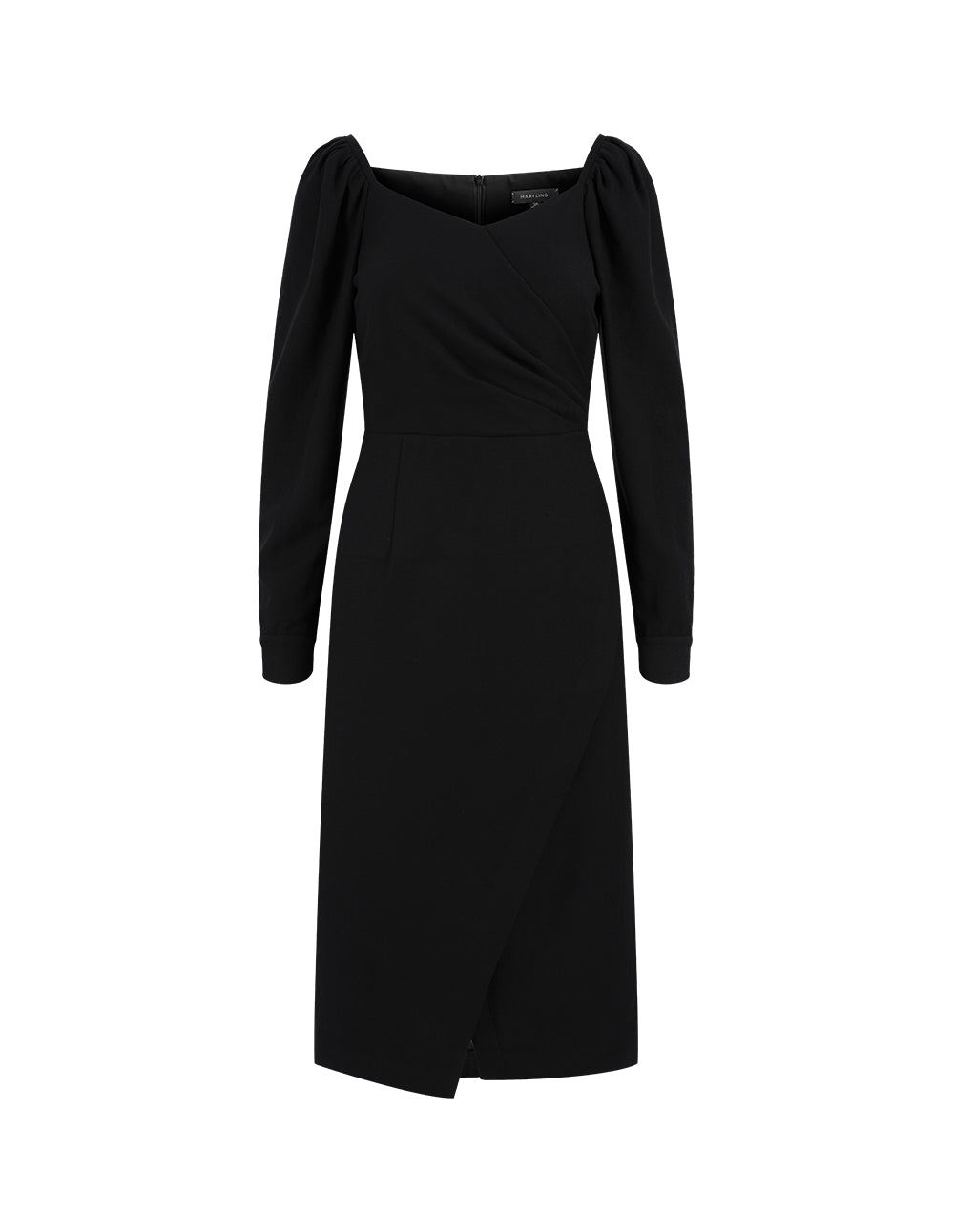 MARYLING Classic and elegant black slit wool wrap hip dress