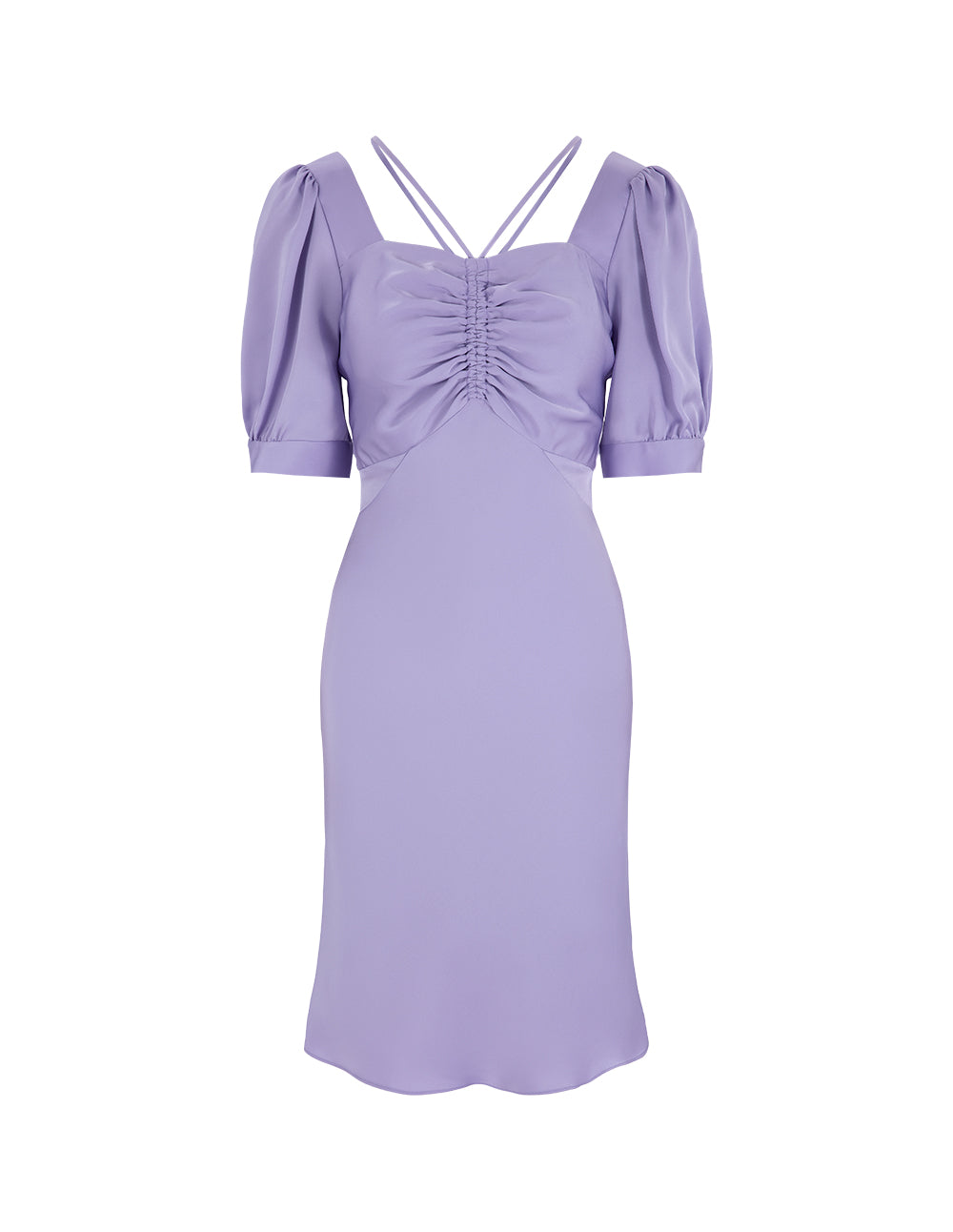 MARYLING Taro Purple Small Shoulder Strap Shirred Short-Sleeved Dress