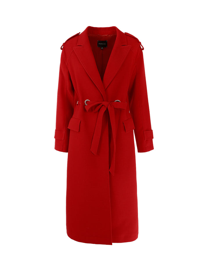 MARYLING Peak Lapel Single-Breasted Self-Tie Coat