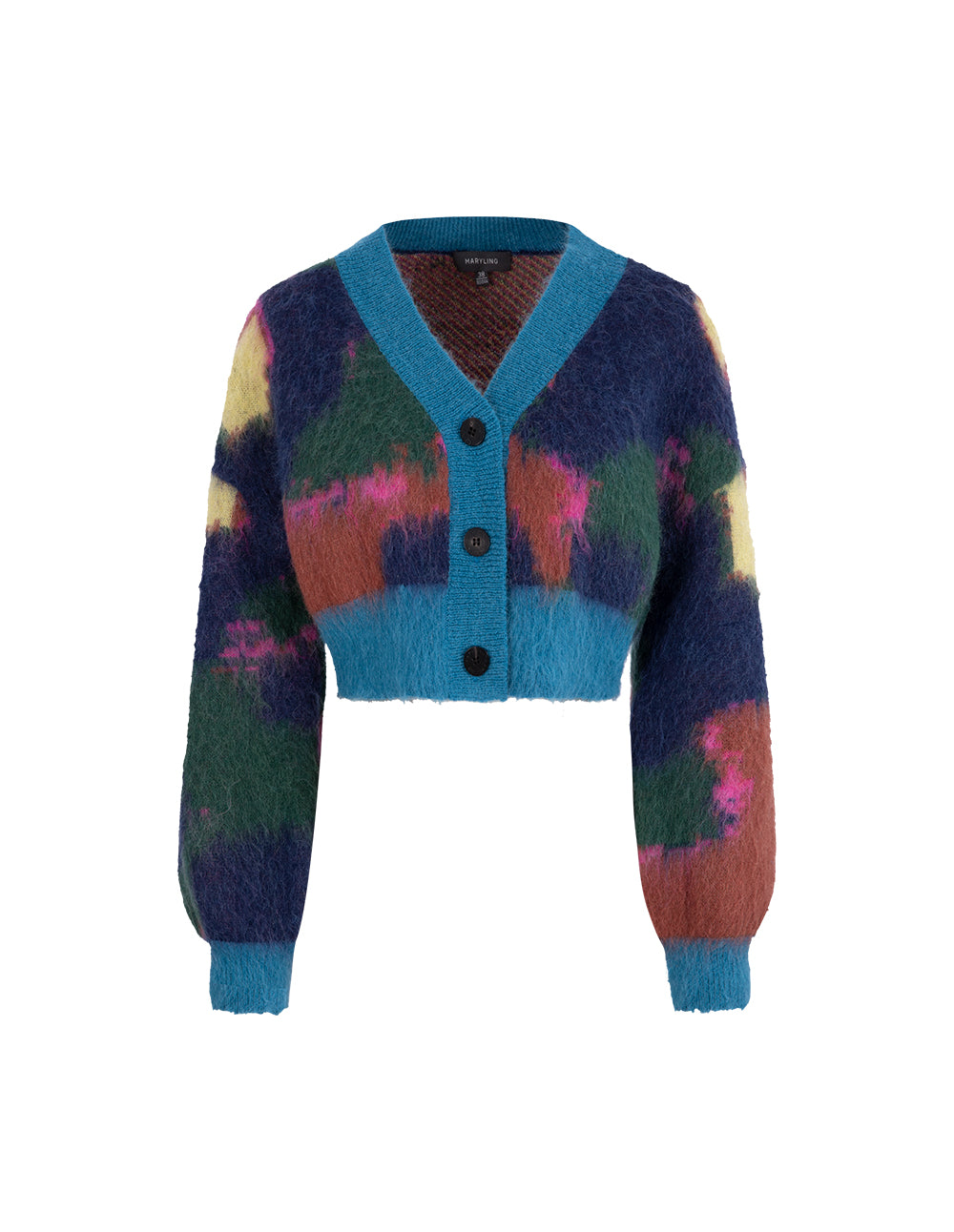 MARYLING Blue Graffiti Mixed Color Knitted Cardigan