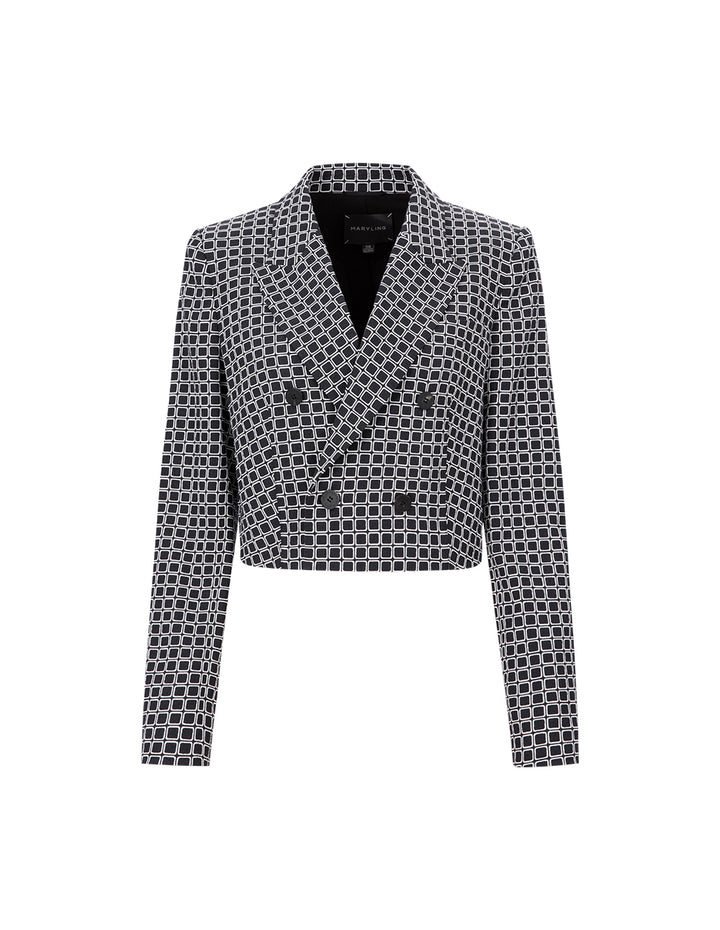 MARYLING Black And White Plaid Retro Cropped Blazer