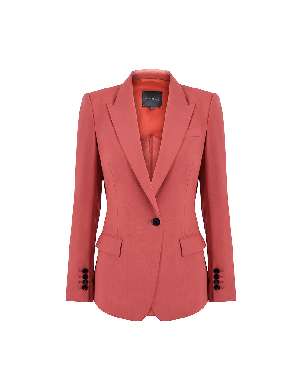 MARYLING Coral Orange Waisted Single Button Suit