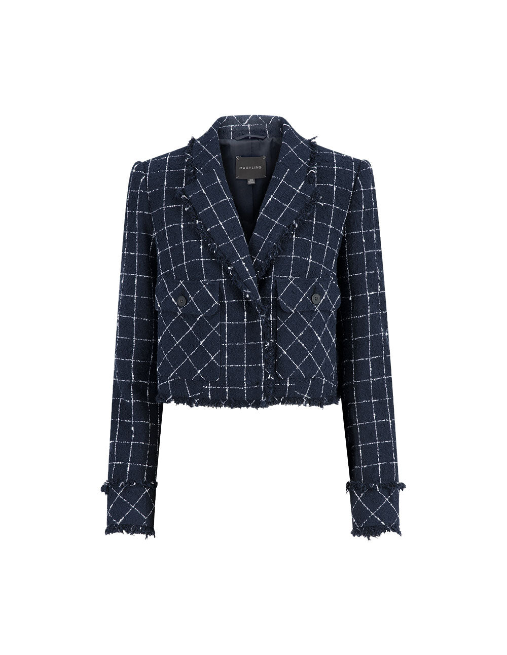 MARYLING Lapel Collar Single-Breasted Cropped Blue Blazer