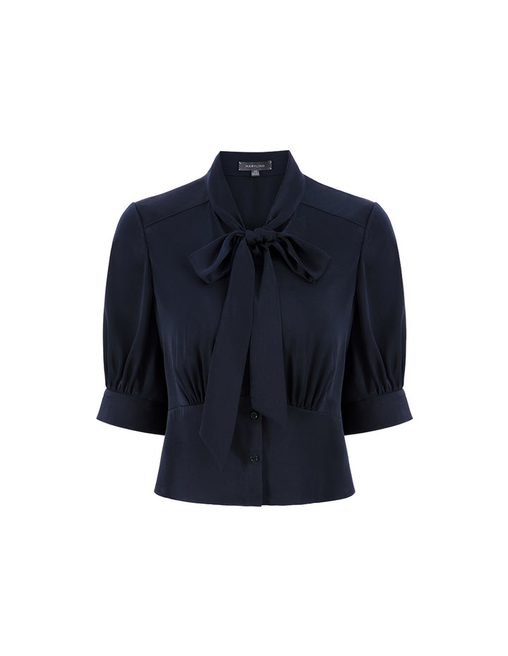 MARYLING Dark Blue Strappy Bow Top