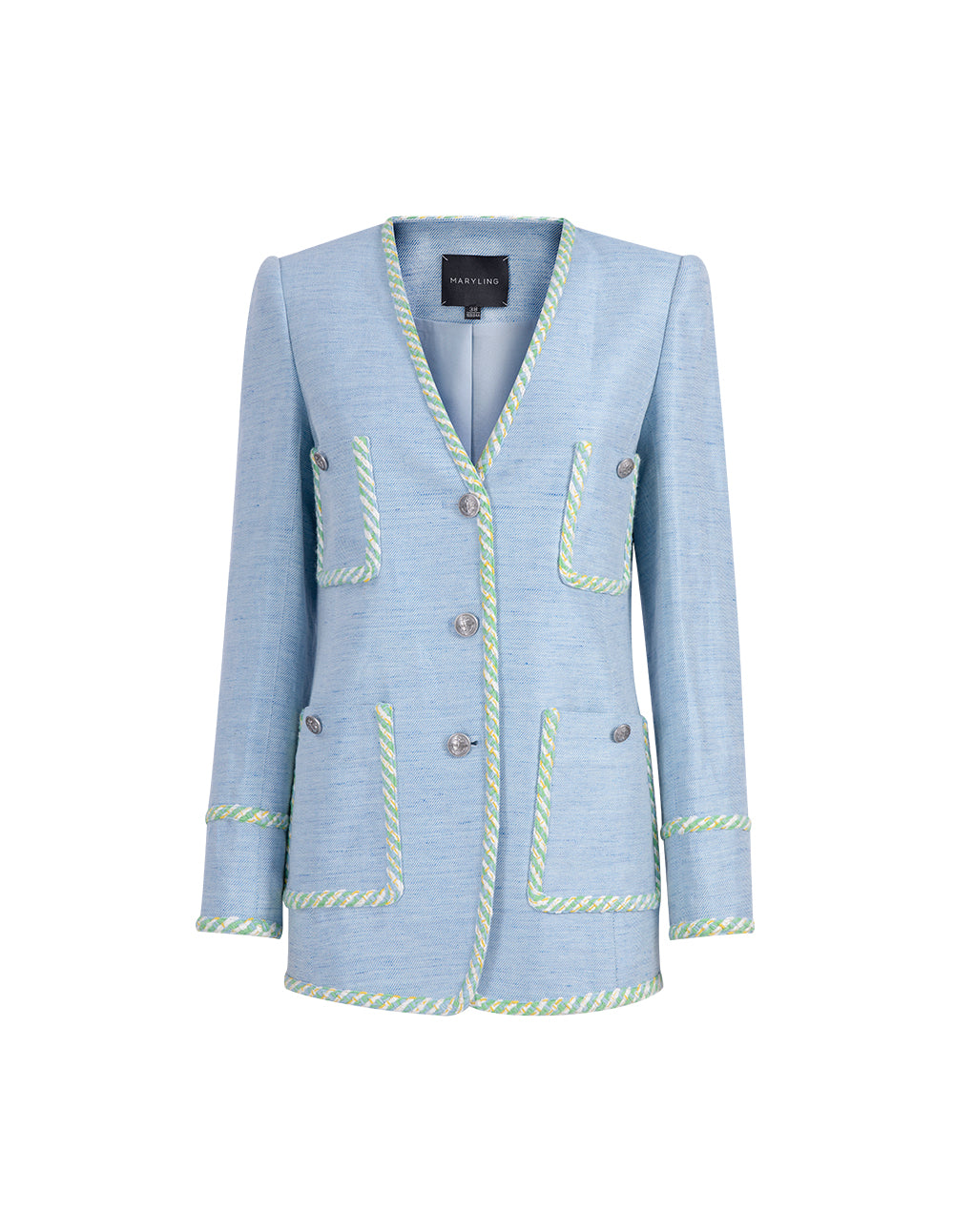 MARYLING Denim Blue Colourful Lace Metal Buckle Jacket