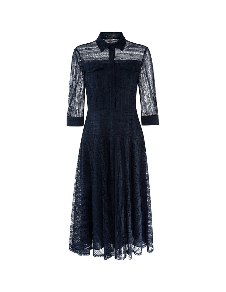 MARYLING Dark Blue Lace Shirt Dress