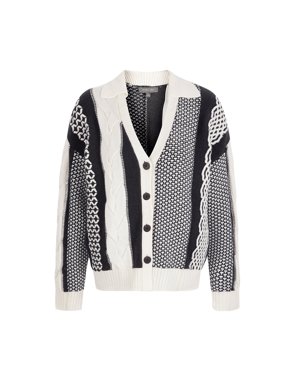 MARYLING Black And White Contrasting Design Knitted Cardigan