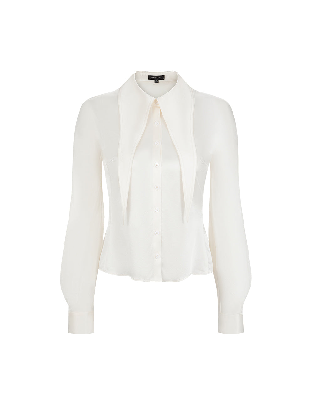 MARYLING Off-White Scissor Collar Slim Silk Shirt