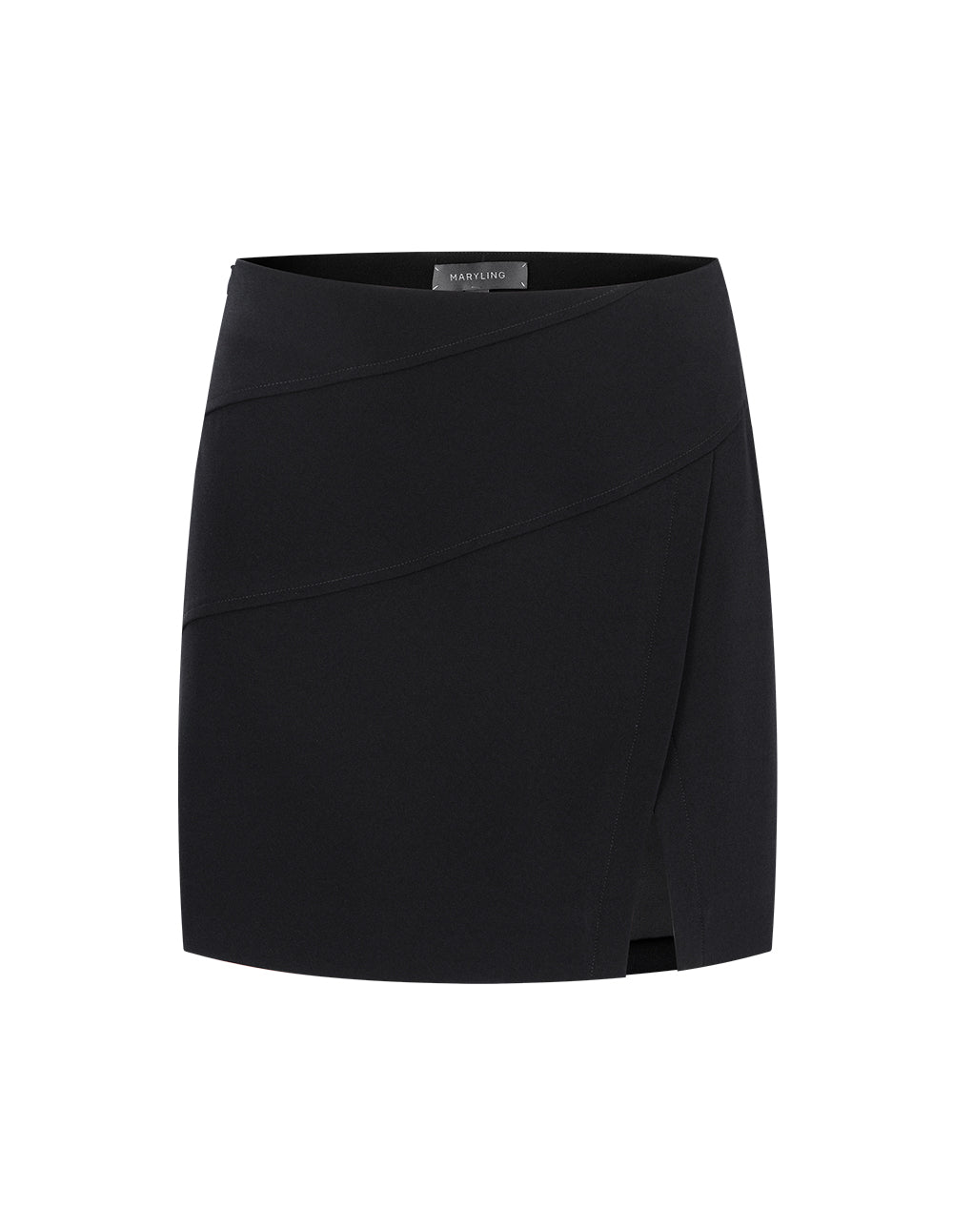 MARYLING Black Asymmetric Slit Mini Skirt