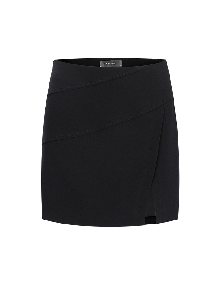 MARYLING Black Asymmetric Slit Mini Skirt