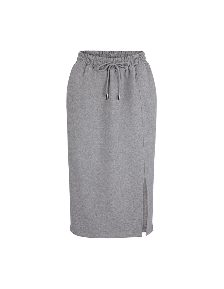 MARYLING Gray Sweatshirt Material Slit Straight Skirt