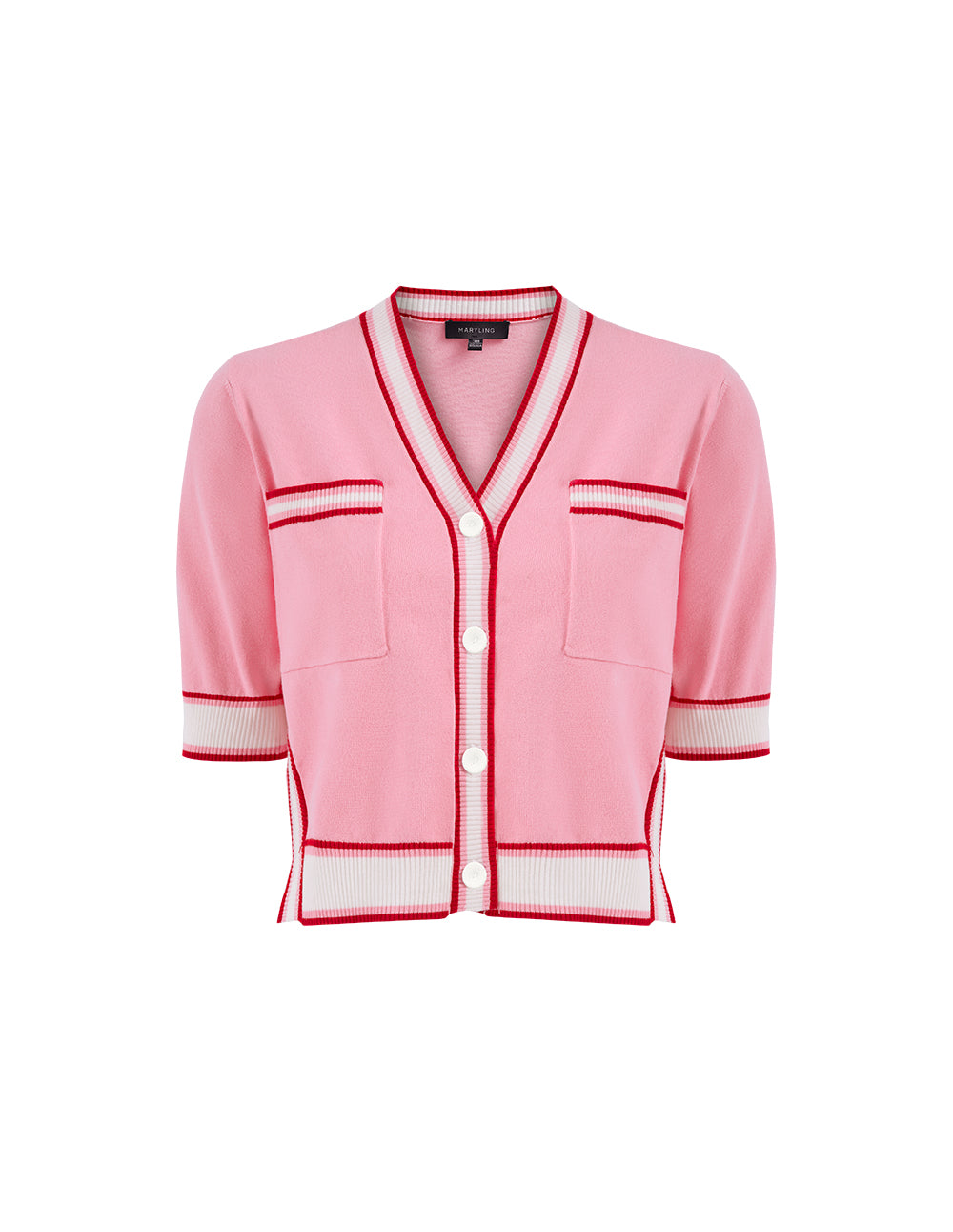 MARYLING Peach Pink Contrasting Rib-Knit Detail Cardigan