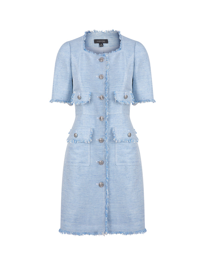 MARYLING Metal Buckle Detail Fringe Dress