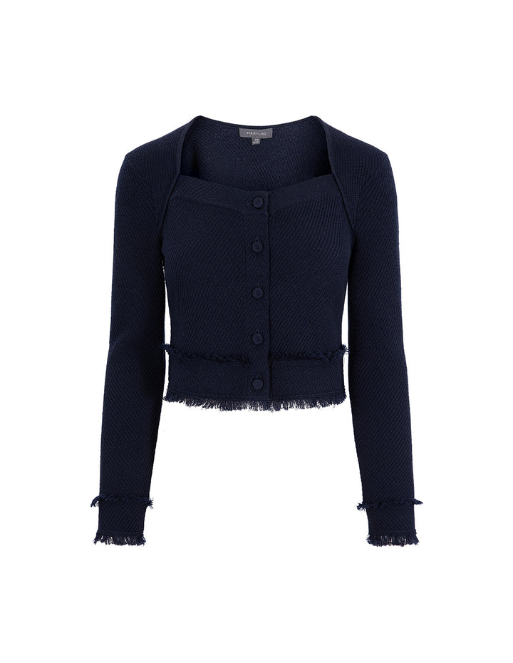 MARYLING V-Neck Raw Edge Detail Knitted Cardigan