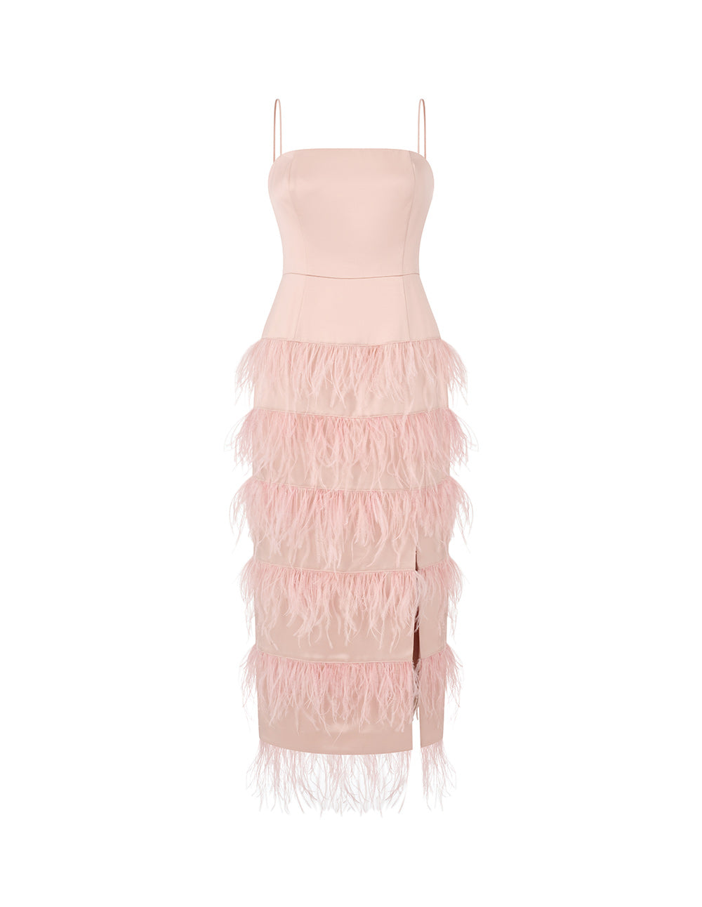 MARYLING Haze powder elegant and noble ostrich hair suspender dress