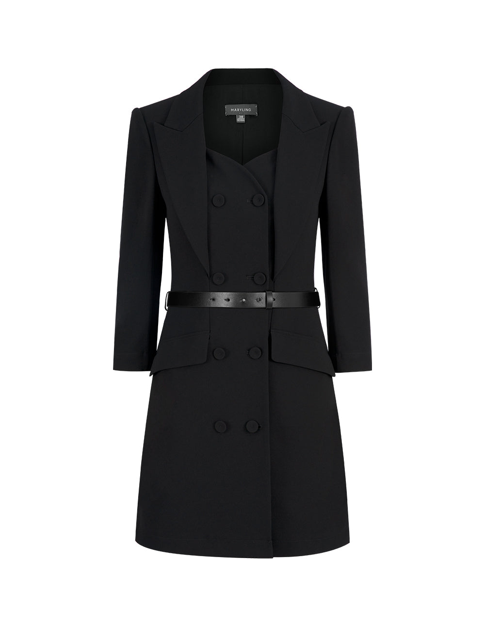 MARYLING Lapel Collar Double-Breasted Black Short Dress