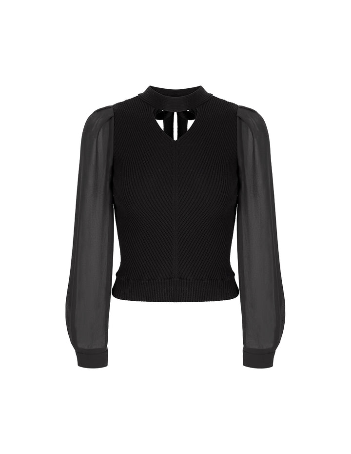 MARYLING Black Bow Neck Knitted Top
