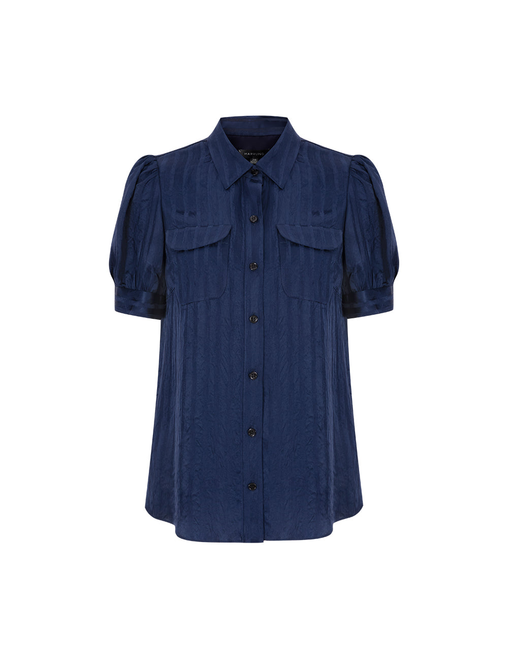 MARYLING Dark Stripe Shirt With Midnight Blue Shirt Collar