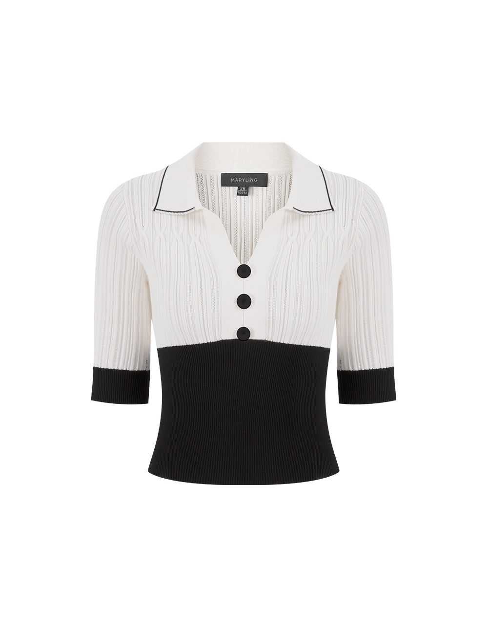 MARYLING White Tee Collar Colour block Knit Sweater