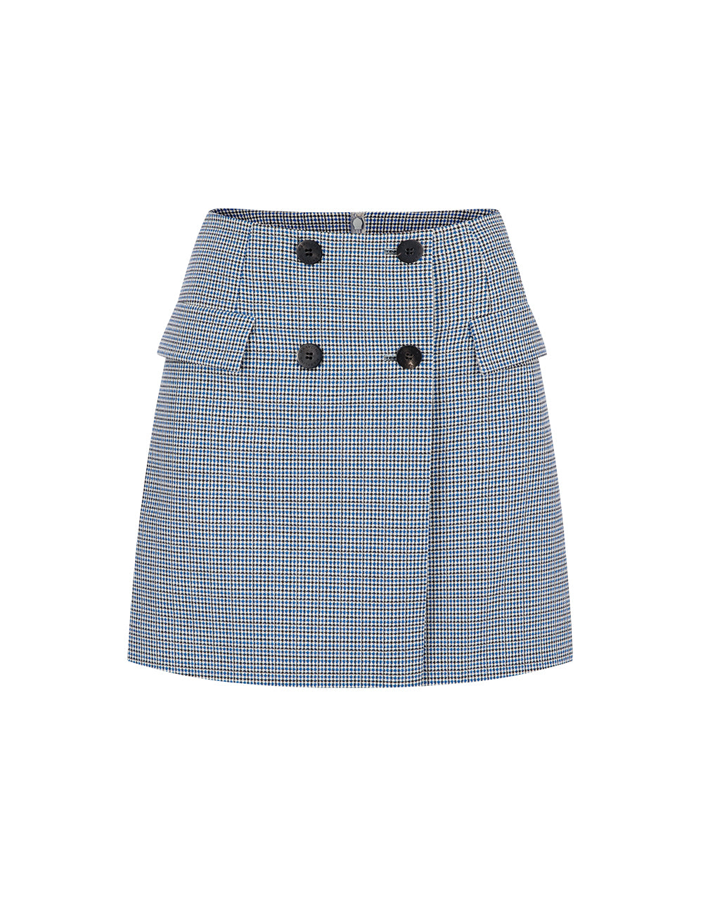 MARYLING Blue And White Grid Houndstooth Contrast Button A-Line Skirt