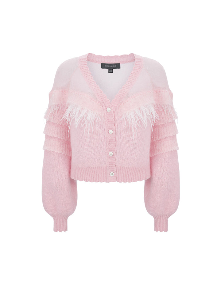 MARYLING Cherry Pink Mohair Cardigan