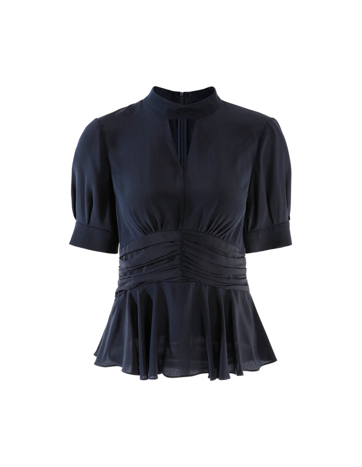 MARYLING V-neck dark blue silk top