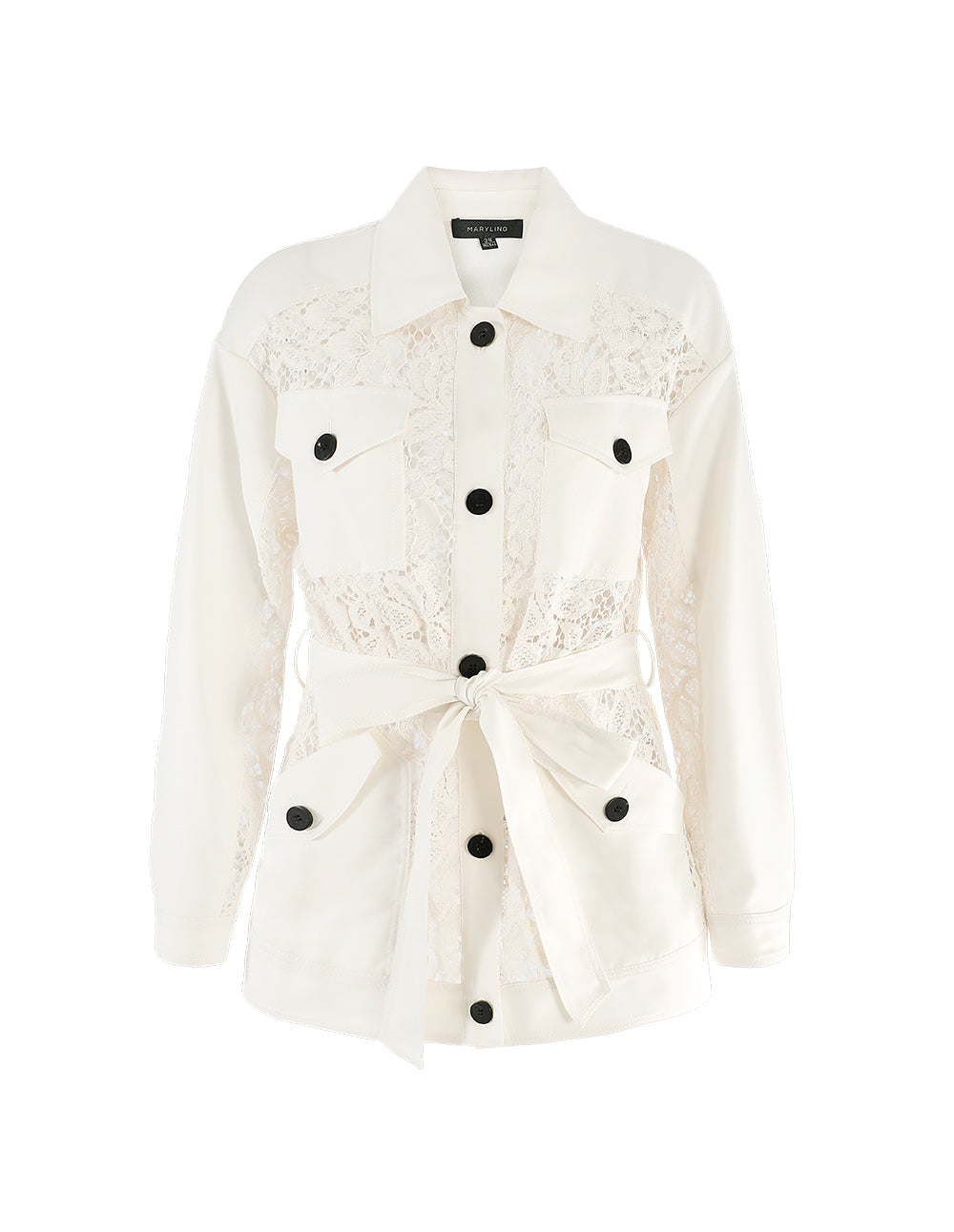 MARYLING Lace pockets self-belt Jacket