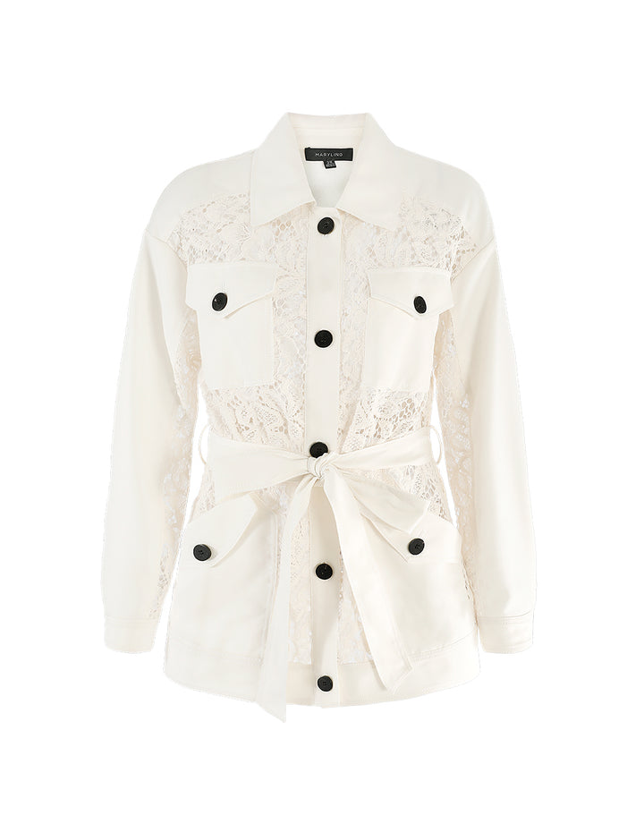 MARYLING Lace pockets self-belt Jacket