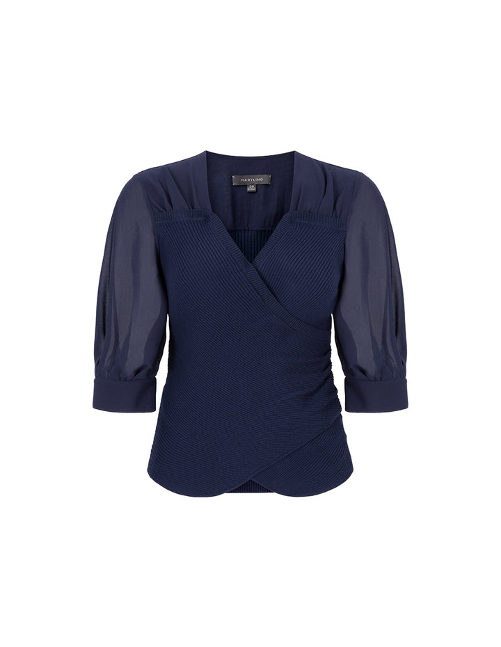 MARYLING Midnight Blue V-Neck Needle Pullover