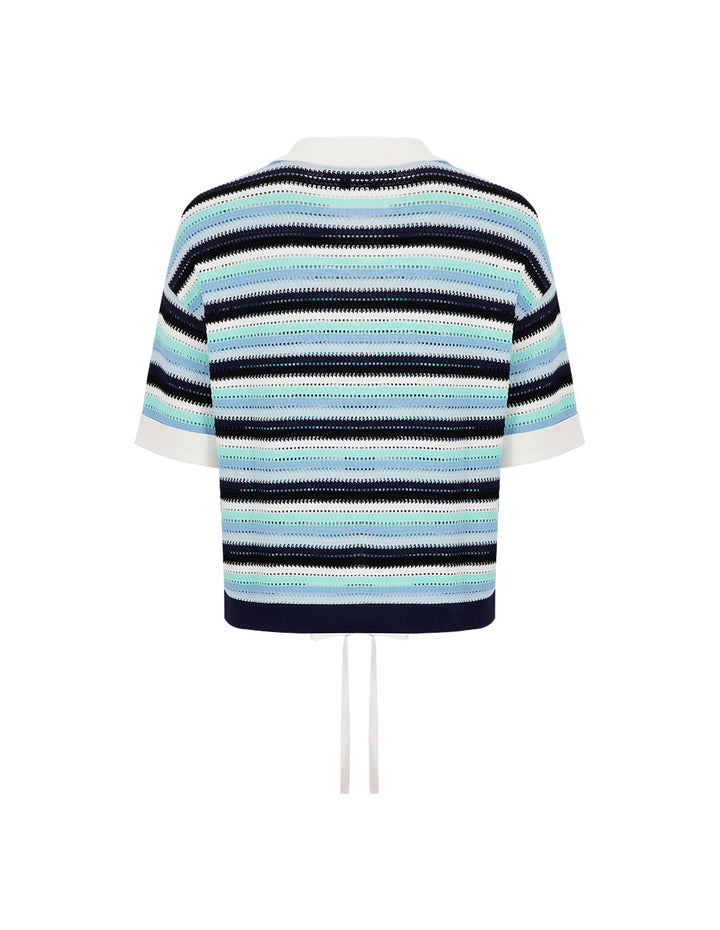MARYLING Blue-Green Striped Knit Pullover