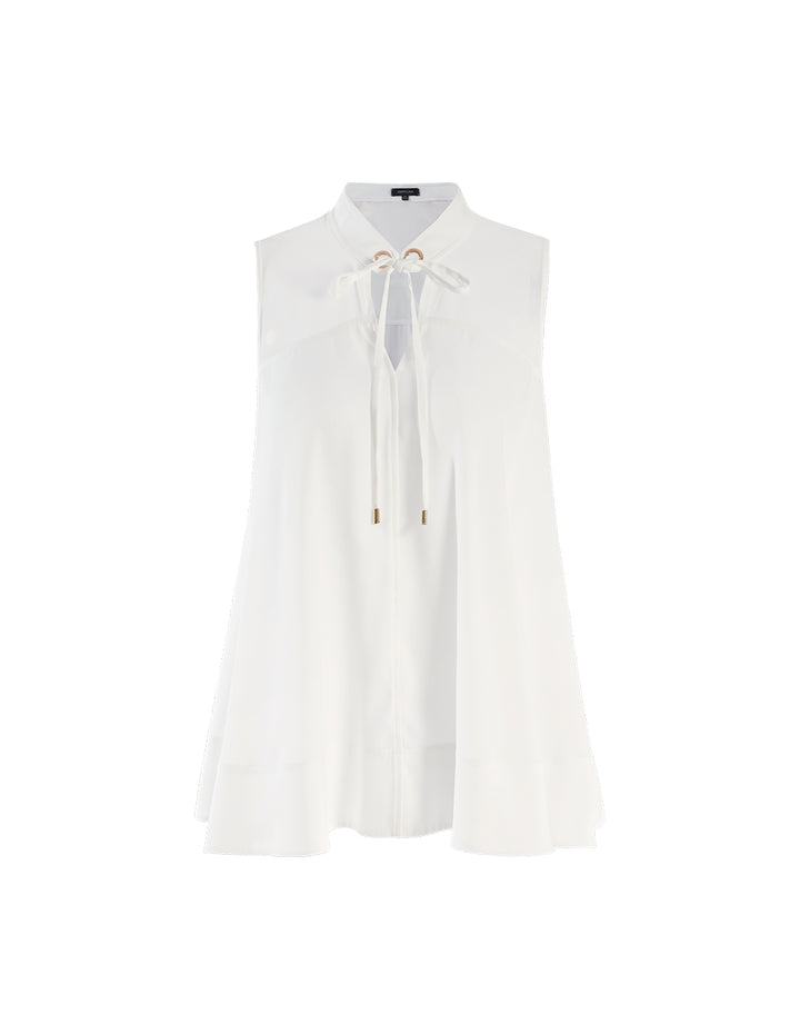 MARYLING White neckline sleeveless loose A-shaped hem top