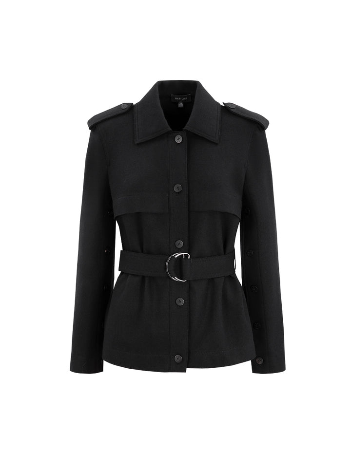 MARYLING Black Button-Sleeve Detail Belted Jacket