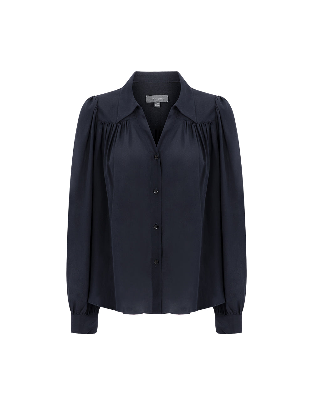 MARYLING Dark Blue V Shirt Neck Silk Shirt