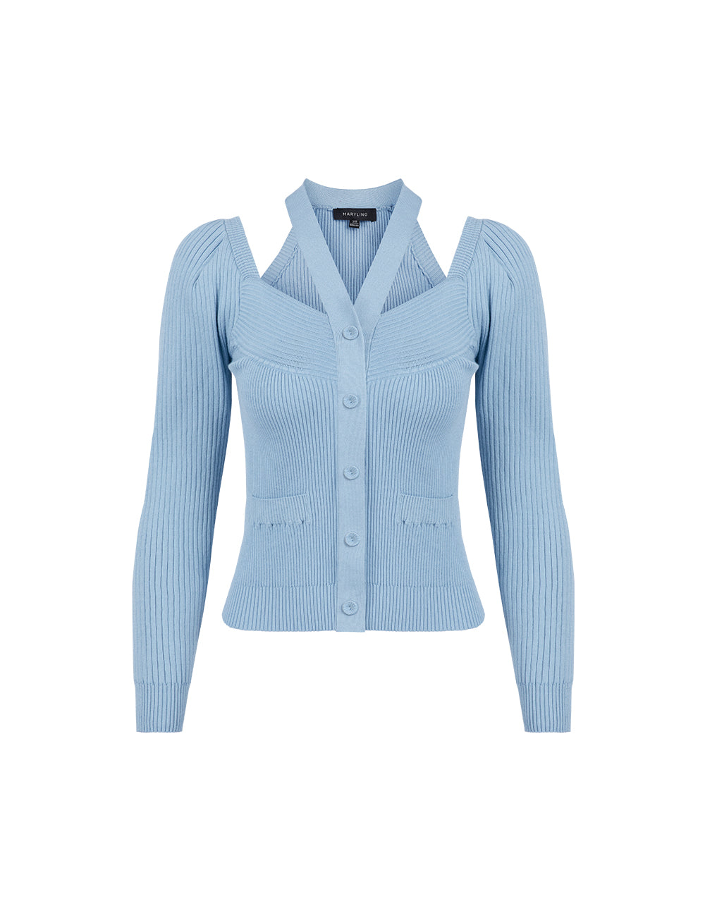 MARYLING Foggy Blue V-Neck Knitted Cardigan