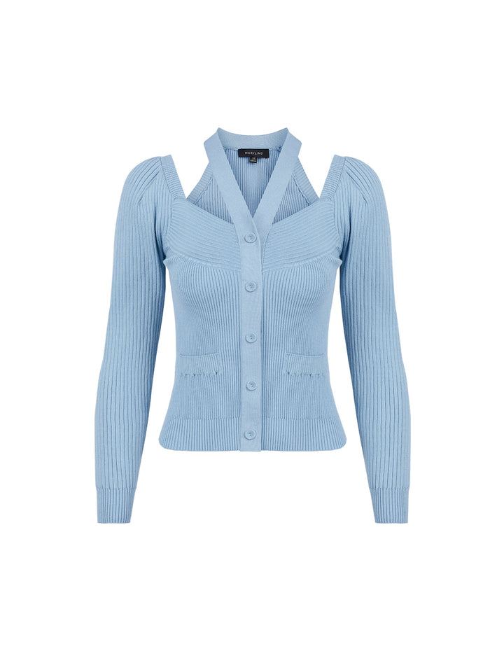 MARYLING Foggy Blue V-Neck Knitted Cardigan