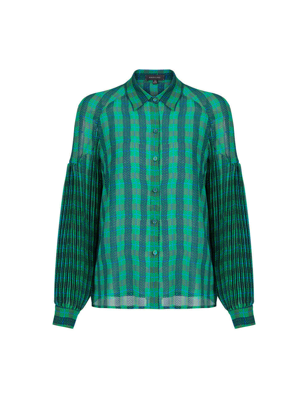 MARYLING Blue/Green Checked Print Blouse
