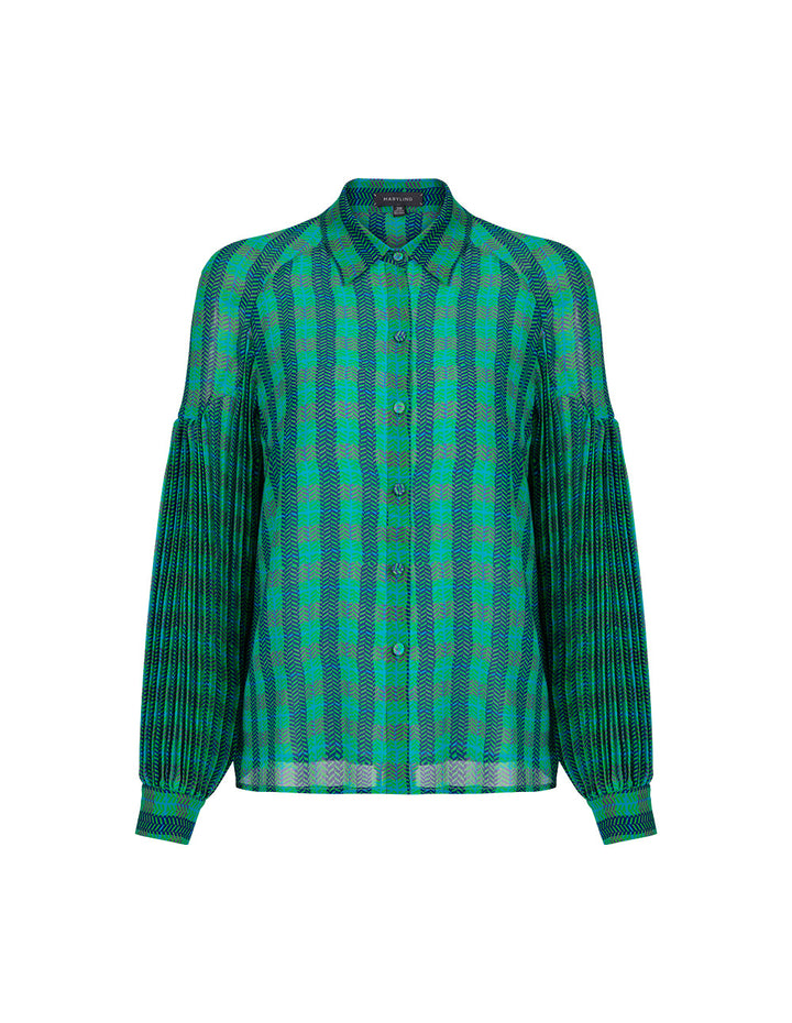 MARYLING Blue/Green Checked Print Blouse