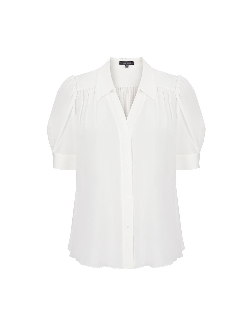 MARYLING White Shirt Collar A Hem Silk Top