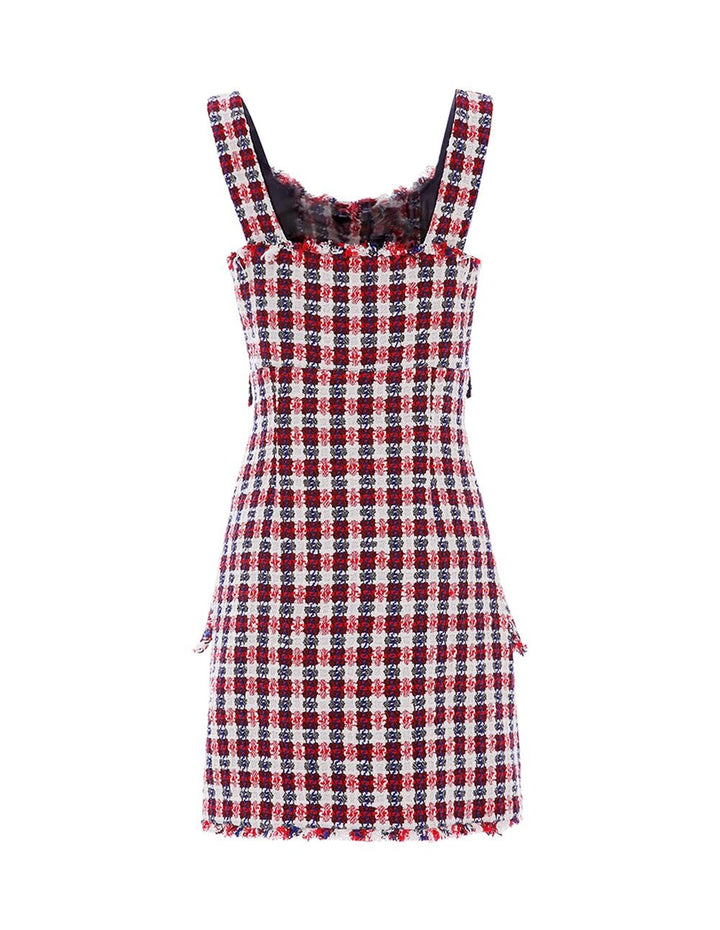 MARYLING Tweed Double Breasted Sleeveless Suspender Mini Dress