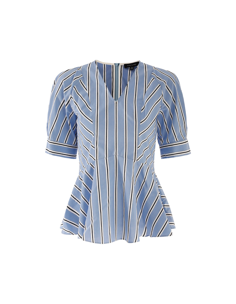 MARYLING Blue white stripes wavy hem top