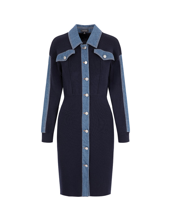 MARYLING Blue Knit Woven Dress