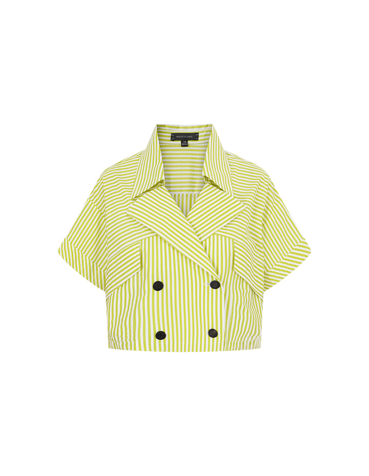 MARYLING Yellow And White Striped Lapel Blouse