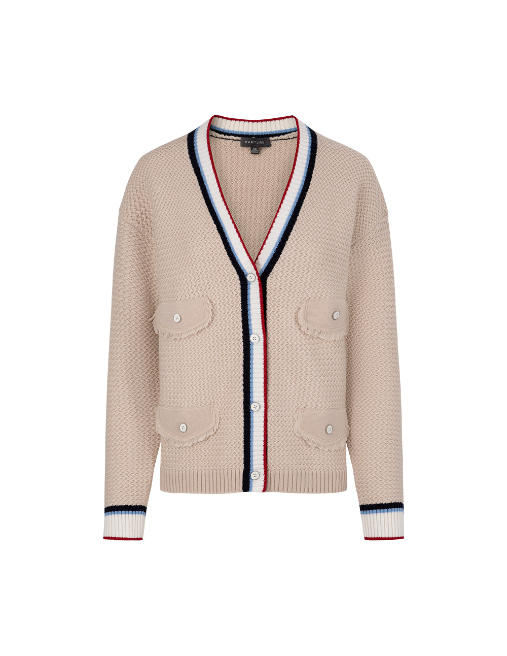 MARYLING Sand Multi-Pocket Stripe Clash Cardigan