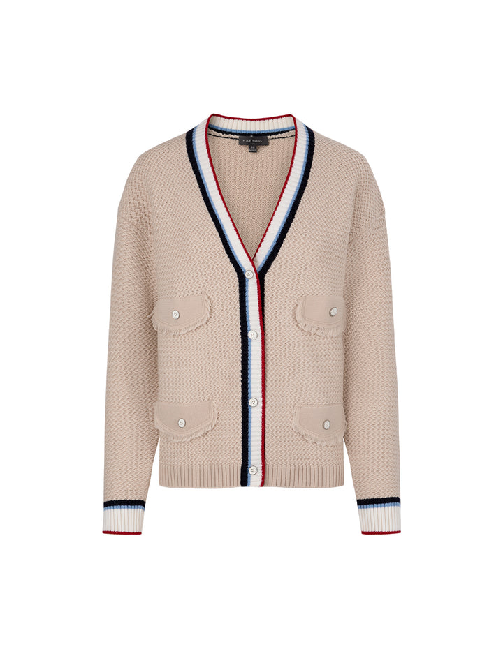 MARYLING Sand Multi-Pocket Stripe Clash Cardigan