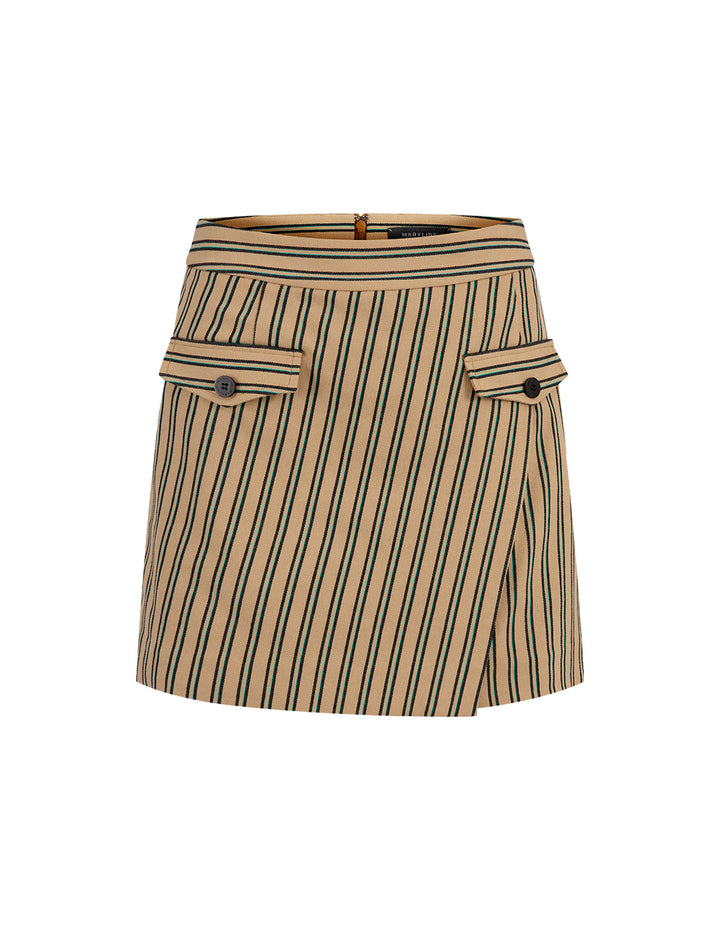 MARYLING Desert Vertical And Horizontal Small A Double-Layer Detail Striped Miniskirt